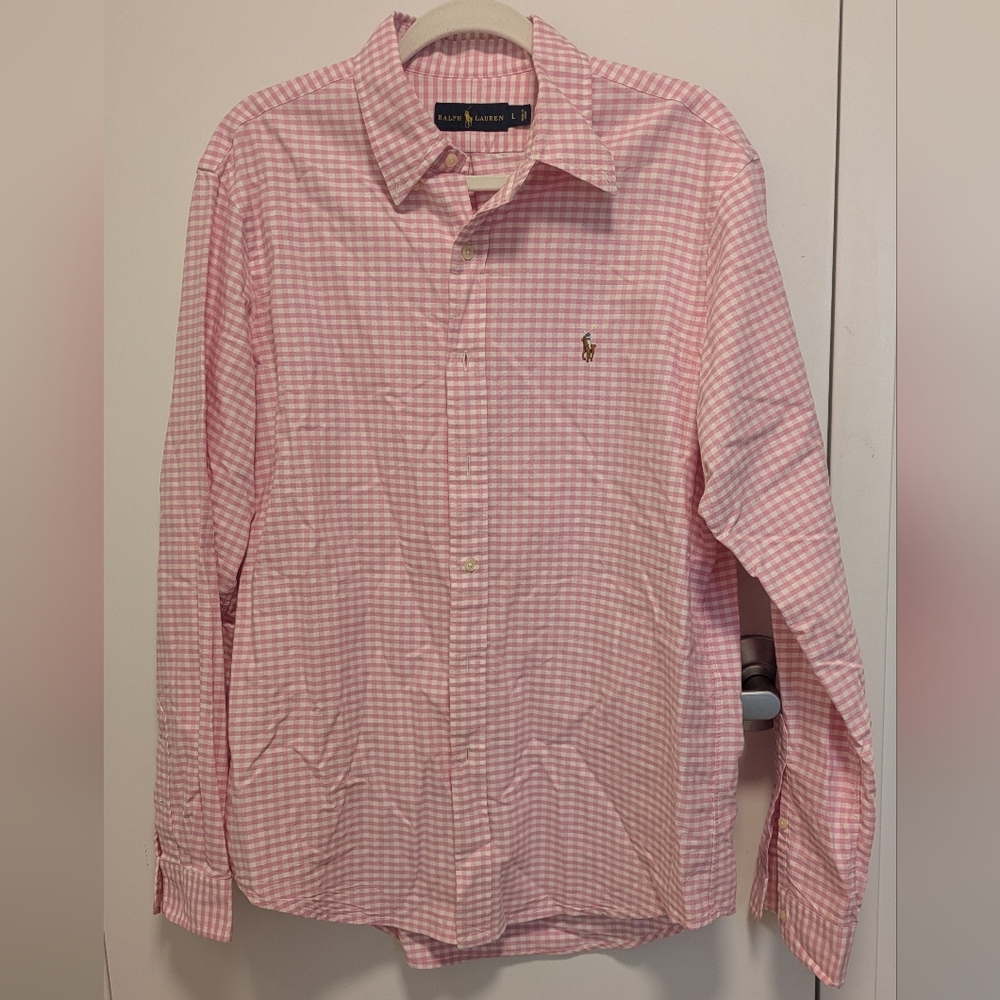 Pink & White Checkered Plaid Ralph Lauren Burton Down Shirt